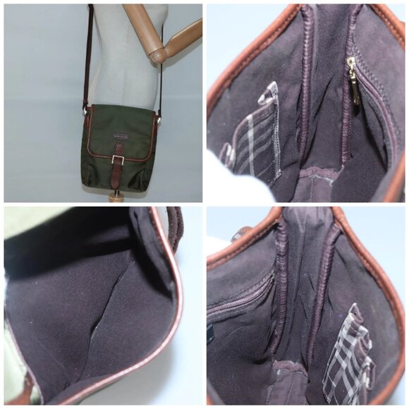 BURBERRY Black label Shoulder Bag Nylon Leather Khaki Gold